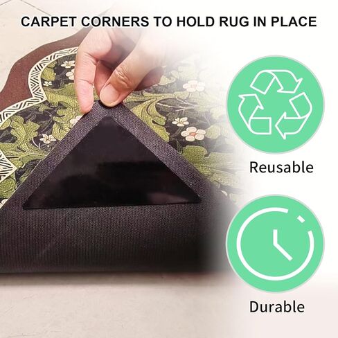8PCS Triangle Rug Tape, Non Slip Rug Pads Grippers for Hardwood Floors & Tiles, Reusable Double Sided Carpet Tape, Rug Corner Stickers Keep Rugs Flat & in Place in Saudi Arabia