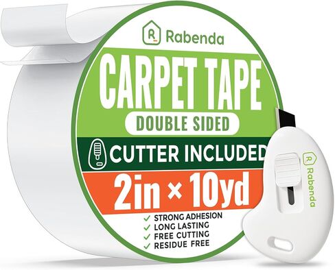 Rabenda Double Sided Carpet Tape for Area Rugs, No Residue Strong Rug Tape Gripper for Hardwood Tile Laminate Floors, Includes Anti Stick Cutter (2in x 10yd) in Saudi Arabia