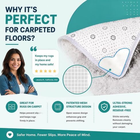 20 PCS Carpet-to-Carpet Rug Corner Grippers, Cloth-Backed Non Slip Pads for Area Rugs Over Carpet, Double-Sided Rug Stoppers Prevent Sliding, Curling & Bunching, Keep Rug Corners Flat (Patented Mesh) in Kuwait