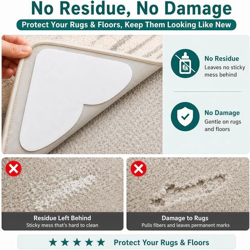 20 PCS Carpet-to-Carpet Rug Corner Grippers, Cloth-Backed Non Slip Pads for Area Rugs Over Carpet, Double-Sided Rug Stoppers Prevent Sliding, Curling & Bunching, Keep Rug Corners Flat (Patented Mesh) in Kuwait