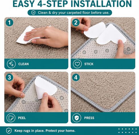 20 PCS Carpet-to-Carpet Rug Corner Grippers, Cloth-Backed Non Slip Pads for Area Rugs Over Carpet, Double-Sided Rug Stoppers Prevent Sliding, Curling & Bunching, Keep Rug Corners Flat (Patented Mesh) in Kuwait