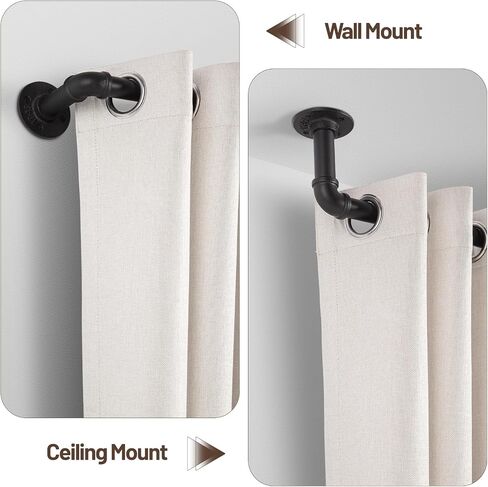 Zeerobee Curtain Rods for Windows 48 to 84, 1 Inch Industrial Wrap Around Black Curtain Rod, Indoor/Outdoor Room Divider Adjustable Drapery Pole, 48"-86" in Saudi Arabia