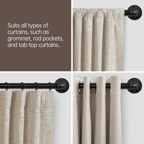 Zeerobee Curtain Rods for Windows 48 to 84, 1 Inch Industrial Wrap Around Black Curtain Rod, Indoor/Outdoor Room Divider Adjustable Drapery Pole, 48"-86" in Saudi Arabia