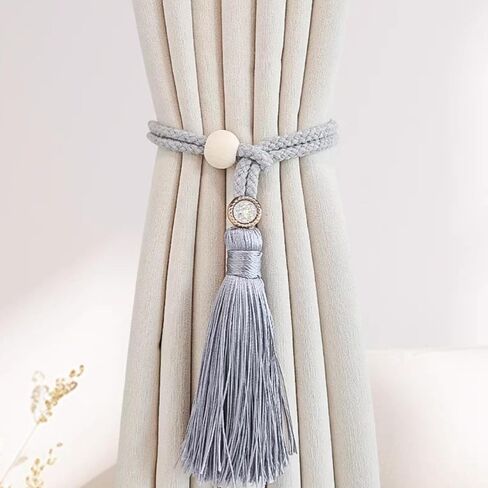 2 PCS Curtain Tiebacks, Minimalist Light Luxury Wooden Ring Tassel Woven Rope Curtain Holdbacks for Home Decor (Off-White, Style A) in Saudi Arabia