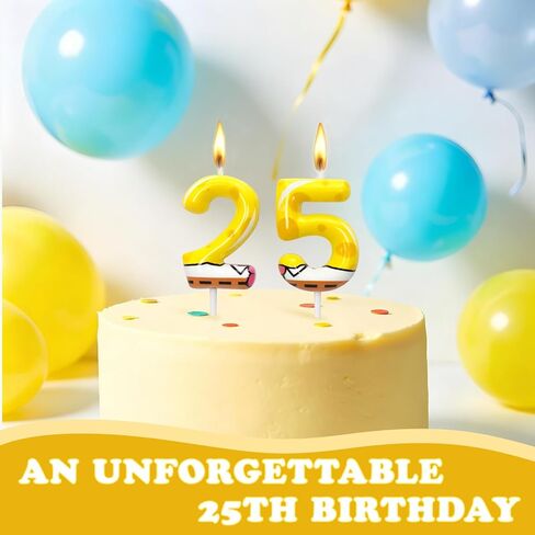 25th Birthday Candle, Yellow Number 25 Cake Candle, Cartoon Sponge Dot Print Cake Topper, Birthday Party Cake Decoration for Women Men in Saudi Arabia