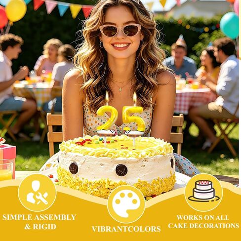 25th Birthday Candle, Yellow Number 25 Cake Candle, Cartoon Sponge Dot Print Cake Topper, Birthday Party Cake Decoration for Women Men in Saudi Arabia