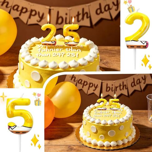 25th Birthday Candle, Yellow Number 25 Cake Candle, Cartoon Sponge Dot Print Cake Topper, Birthday Party Cake Decoration for Women Men in Saudi Arabia