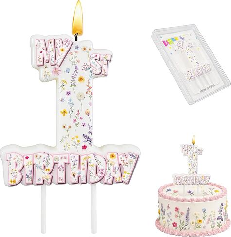 Wildflower Number 1 Birthday Candle, 3.5×3.2" Floral Theme 1st Cake Topper for Baby Girl Birthday Party Decorations in Saudi Arabia