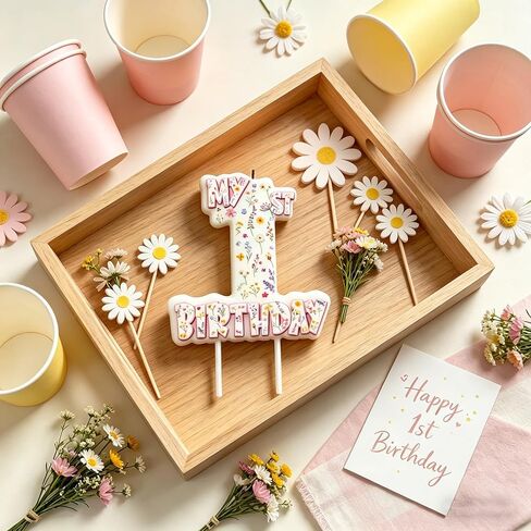 Wildflower Number 1 Birthday Candle, 3.5×3.2" Floral Theme 1st Cake Topper for Baby Girl Birthday Party Decorations in Saudi Arabia