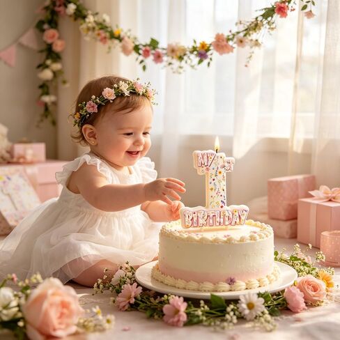 Wildflower Number 1 Birthday Candle, 3.5×3.2" Floral Theme 1st Cake Topper for Baby Girl Birthday Party Decorations in Saudi Arabia