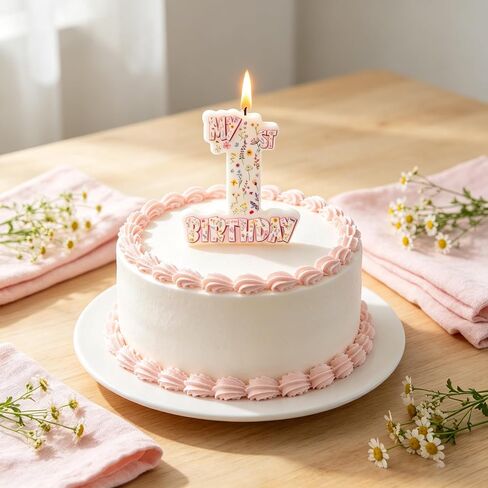 Wildflower Number 1 Birthday Candle, 3.5×3.2" Floral Theme 1st Cake Topper for Baby Girl Birthday Party Decorations in Saudi Arabia