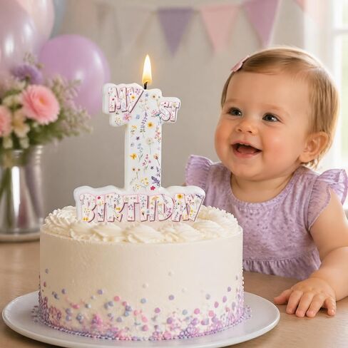 Wildflower Number 1 Birthday Candle, 3.5×3.2" Floral Theme 1st Cake Topper for Baby Girl Birthday Party Decorations in Saudi Arabia