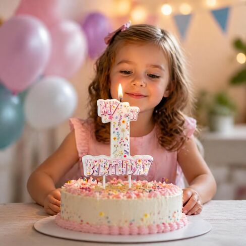 Wildflower Number 1 Birthday Candle, 3.5×3.2" Floral Theme 1st Cake Topper for Baby Girl Birthday Party Decorations in Saudi Arabia