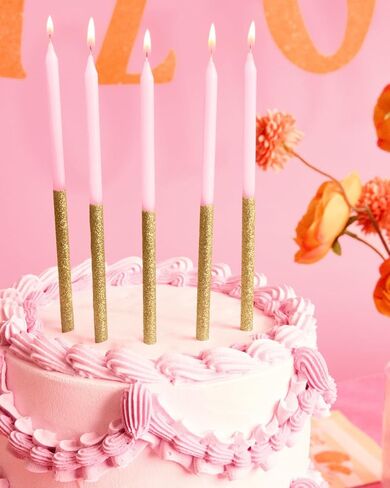 xo, Fetti Pink + Gold Glitter Candles - 10 Birthday Candles | Birthday, Kids Party, Glitter, Pink, Gold, Girly, Party Supplies in Kuwait
