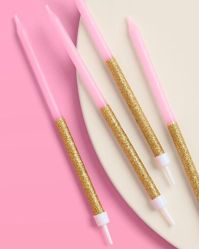 xo, Fetti Pink + Gold Glitter Candles - 10 Birthday Candles | Birthday, Kids Party, Glitter, Pink, Gold, Girly, Party Supplies in Kuwait