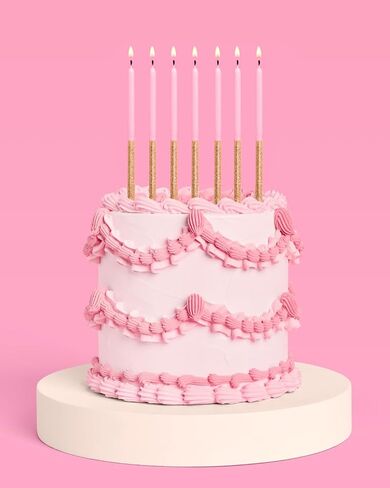 xo, Fetti Pink + Gold Glitter Candles - 10 Birthday Candles | Birthday, Kids Party, Glitter, Pink, Gold, Girly, Party Supplies in Kuwait