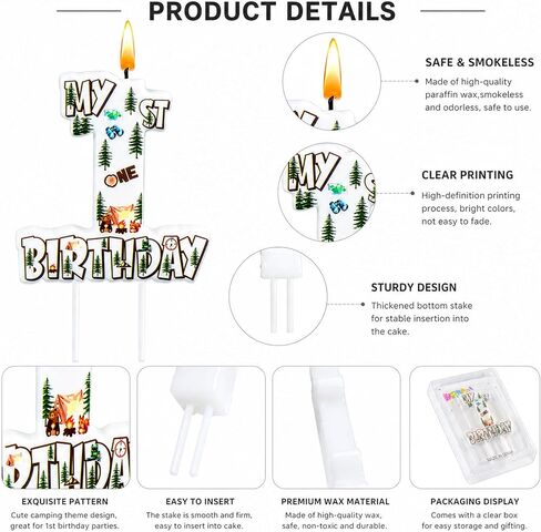 Camper Number 1 Birthday Candle, 3.5×3.2" Woodland Camping Theme 1st Cake Topper for Boys Girls Birthday Party Decorations in Saudi Arabia