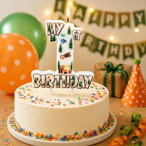 Camper Number 1 Birthday Candle, 3.5×3.2" Woodland Camping Theme 1st Cake Topper for Boys Girls Birthday Party Decorations in Saudi Arabia