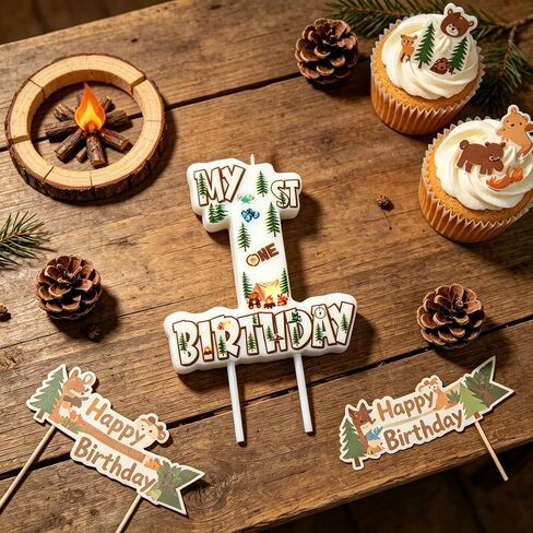Camper Number 1 Birthday Candle, 3.5×3.2" Woodland Camping Theme 1st Cake Topper for Boys Girls Birthday Party Decorations in Saudi Arabia