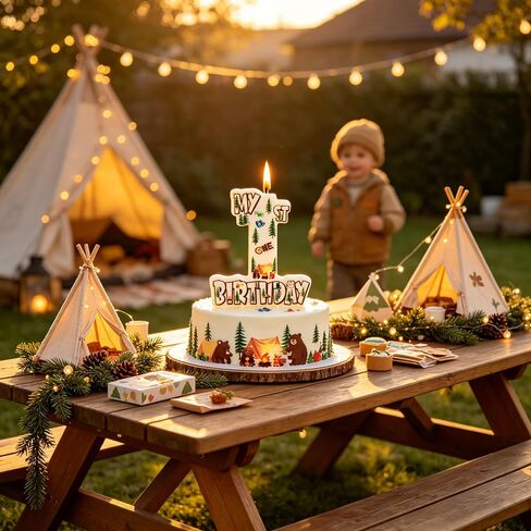 Camper Number 1 Birthday Candle, 3.5×3.2" Woodland Camping Theme 1st Cake Topper for Boys Girls Birthday Party Decorations in Saudi Arabia