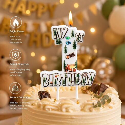Camper Number 1 Birthday Candle, 3.5×3.2" Woodland Camping Theme 1st Cake Topper for Boys Girls Birthday Party Decorations in Saudi Arabia