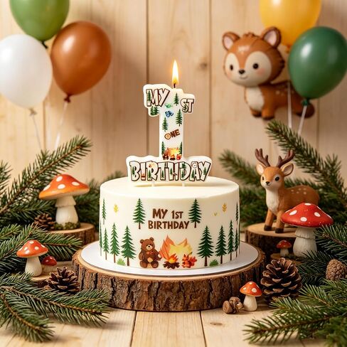 Camper Number 1 Birthday Candle, 3.5×3.2" Woodland Camping Theme 1st Cake Topper for Boys Girls Birthday Party Decorations in Saudi Arabia