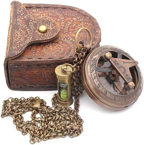 Compass Gift for Mom/Dad, Antique Nautical Directional Magnetic Sundial Pocket Compass Gifts for Women/Men with Leather Case or Wooden Box, Baptism 2026 Communion Christian Luxury Gift, Anniversary in Kuwait