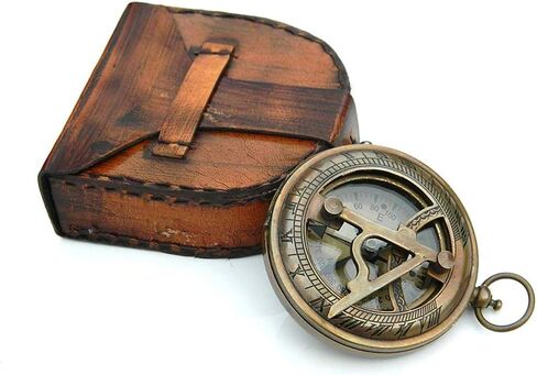Compass Gift for Mom/Dad, Antique Nautical Directional Magnetic Sundial Pocket Compass Gifts for Women/Men with Leather Case or Wooden Box, Baptism 2026 Communion Christian Luxury Gift, Anniversary in Kuwait