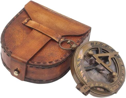 Compass Gift for Mom/Dad, Antique Nautical Directional Magnetic Sundial Pocket Compass Gifts for Women/Men with Leather Case or Wooden Box, Baptism 2026 Communion Christian Luxury Gift, Anniversary in Kuwait