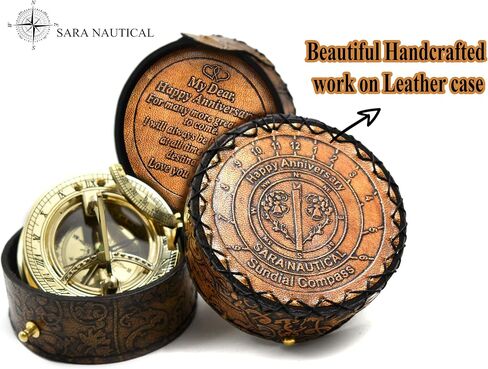SARA NAUTICAL Antique Brass Sundial Compass, Sundial Clock in Box Gift Sun Clock Ship Replica Watch,Ship Decorations (Anniversary, Love, Wife Gift, Loved one Gift) in Saudi Arabia