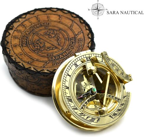SARA NAUTICAL Antique Brass Sundial Compass, Sundial Clock in Box Gift Sun Clock Ship Replica Watch,Ship Decorations (Anniversary, Love, Wife Gift, Loved one Gift) in Saudi Arabia