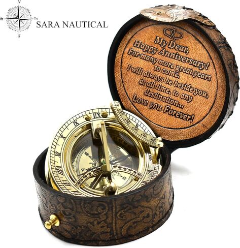 SARA NAUTICAL Antique Brass Sundial Compass, Sundial Clock in Box Gift Sun Clock Ship Replica Watch,Ship Decorations (Anniversary, Love, Wife Gift, Loved one Gift) in Saudi Arabia