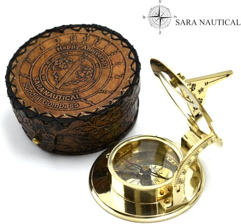 SARA NAUTICAL Antique Brass Sundial Compass, Sundial Clock in Box Gift Sun Clock Ship Replica Watch,Ship Decorations (Anniversary, Love, Wife Gift, Loved one Gift) in Saudi Arabia
