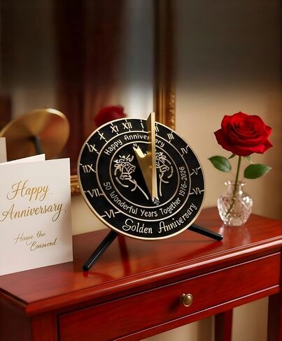 Brass Sundial with Pedestal for 50th Golden Wedding Anniversary (2026) - Elegant Home Decor or Garden Present for Him, Her, Parents, or Couples Celebrating 50 Years Together in Saudi Arabia
