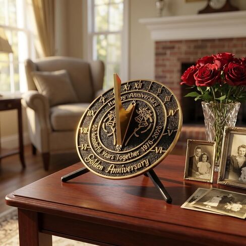 Brass Sundial with Pedestal for 50th Golden Wedding Anniversary (2026) - Elegant Home Decor or Garden Present for Him, Her, Parents, or Couples Celebrating 50 Years Together in Saudi Arabia