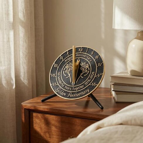 Brass Sundial with Pedestal for 50th Golden Wedding Anniversary (2026) - Elegant Home Decor or Garden Present for Him, Her, Parents, or Couples Celebrating 50 Years Together in Saudi Arabia