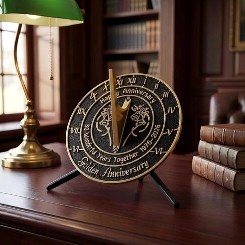 Brass Sundial with Pedestal for 50th Golden Wedding Anniversary (2026) - Elegant Home Decor or Garden Present for Him, Her, Parents, or Couples Celebrating 50 Years Together in Saudi Arabia