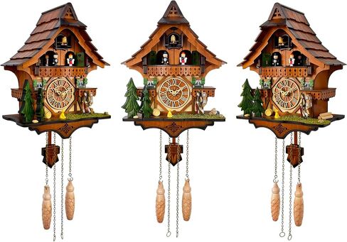 Cuckoo Clock with Rotating Dancers on Balcony – Hand‑Carved Black Forest Chalet, 12 Melodies, Volume Control, Night Mode, Precise Quartz, Battery Operated Wall Decor Gift in Kuwait