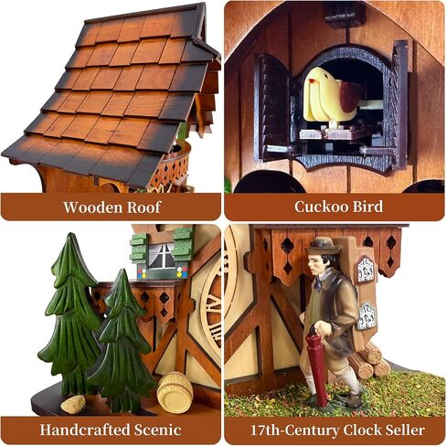 Cuckoo Clock with Rotating Dancers on Balcony – Hand‑Carved Black Forest Chalet, 12 Melodies, Volume Control, Night Mode, Precise Quartz, Battery Operated Wall Decor Gift in Kuwait
