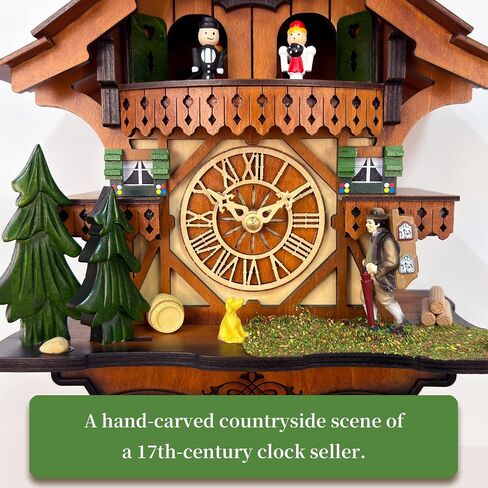Cuckoo Clock with Rotating Dancers on Balcony – Hand‑Carved Black Forest Chalet, 12 Melodies, Volume Control, Night Mode, Precise Quartz, Battery Operated Wall Decor Gift in Kuwait