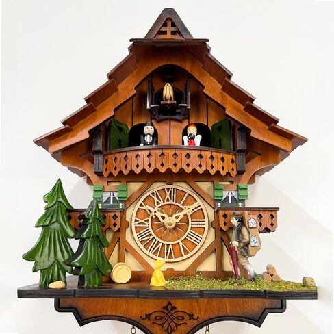 Cuckoo Clock with Rotating Dancers on Balcony – Hand‑Carved Black Forest Chalet, 12 Melodies, Volume Control, Night Mode, Precise Quartz, Battery Operated Wall Decor Gift in Kuwait