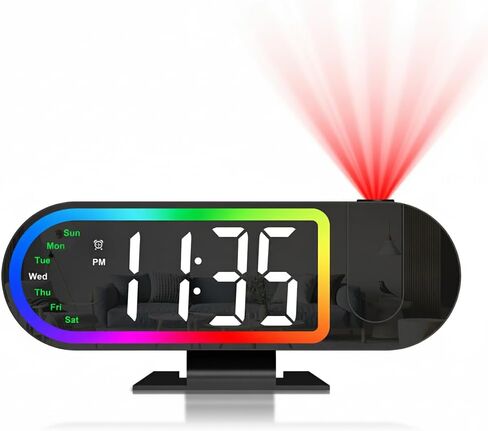 ORIA Projection Alarm Clocks for Bedrooms, 8.5" Digital Clock with 180° Rotatable Projector, 17 RGB Night Light & 3-Level Dimmer, Snooze, Temperature, for Home, Bedside, Ceiling, Wall in Kuwait