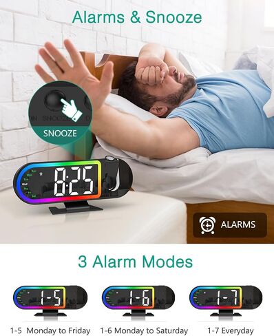 ORIA Projection Alarm Clocks for Bedrooms, 8.5" Digital Clock with 180° Rotatable Projector, 17 RGB Night Light & 3-Level Dimmer, Snooze, Temperature, for Home, Bedside, Ceiling, Wall in Kuwait