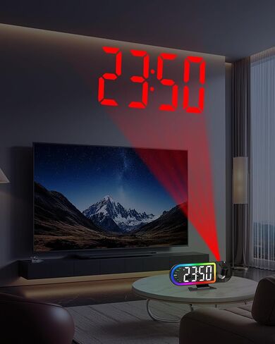 ORIA Projection Alarm Clocks for Bedrooms, 8.5" Digital Clock with 180° Rotatable Projector, 17 RGB Night Light & 3-Level Dimmer, Snooze, Temperature, for Home, Bedside, Ceiling, Wall in Kuwait