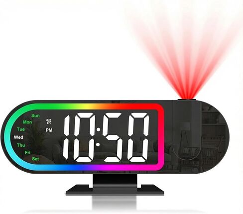 Projection Alarm Clocks for Bedrooms, 2026 New 8.5" Large LED Display Digital Clock with 180° Rotatable Projector, 3 Brightness, 17 RGB Night Light, Snooze, Temp, USB Charger for Home in Saudi Arabia