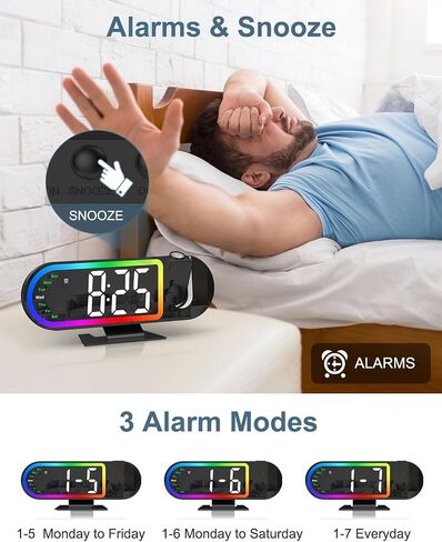 Projection Alarm Clocks for Bedrooms, 2026 New 8.5" Large LED Display Digital Clock with 180° Rotatable Projector, 3 Brightness, 17 RGB Night Light, Snooze, Temp, USB Charger for Home in Saudi Arabia