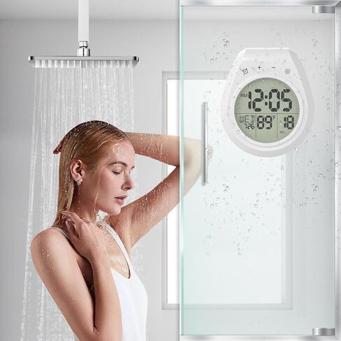 Shower Clock with Timer Waterproof, Digital Bathroom Clock with Countdown, Temperature, Date, Week, Second, Suction Cup, Wall Hanging, for Mirror, Pool, Bath, Kitchen, Battery Operated, White in Saudi Arabia