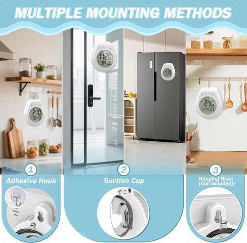 Shower Clock with Timer Waterproof, Digital Bathroom Clock with Countdown, Temperature, Date, Week, Second, Suction Cup, Wall Hanging, for Mirror, Pool, Bath, Kitchen, Battery Operated, White in Saudi Arabia