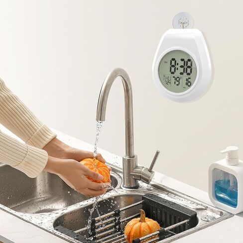 Shower Clock with Timer Waterproof, Digital Bathroom Clock with Countdown, Temperature, Date, Week, Second, Suction Cup, Wall Hanging, for Mirror, Pool, Bath, Kitchen, Battery Operated, White in Saudi Arabia