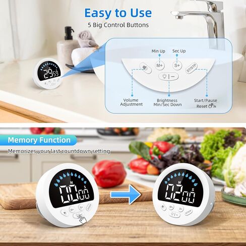 NOKLEAD Waterproof Shower Countdown Timer: Large LED Display, ADHD Tool for Kids Adults, 4 Volume, Battery Powered Digital Count-up Stopwatch for Bathroom Toilet Classroom Kitchen Cook (White) in Saudi Arabia